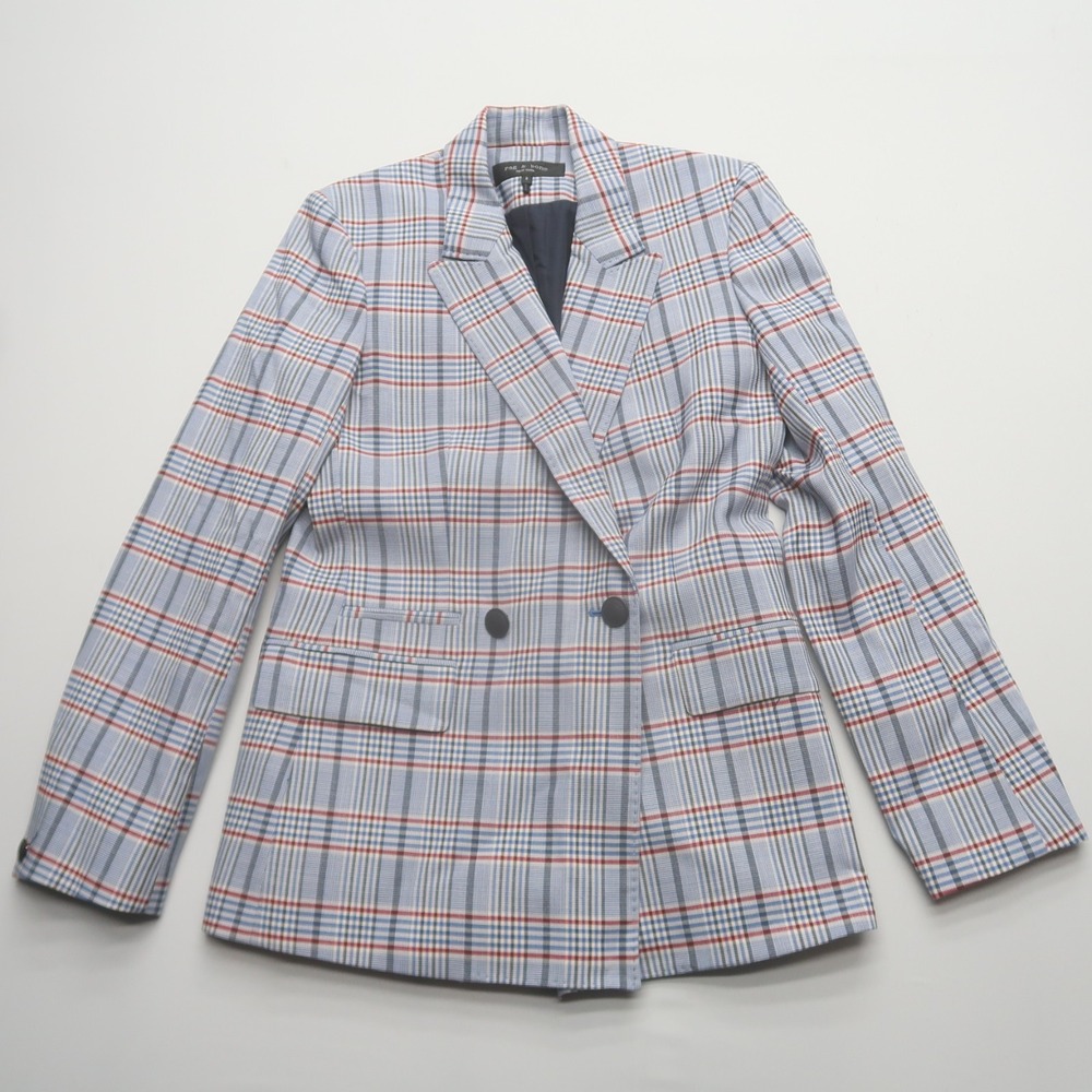 Rag & Bone Elise Plaid Blazer Size 2 Double Breasted Wool Blend Jacket